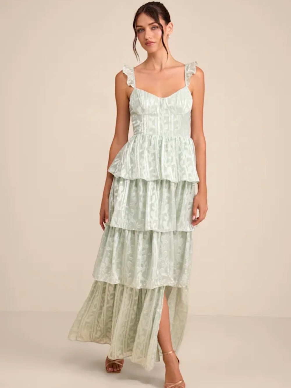 Lulu's Mint Tiered Ruffle Maxi Dress